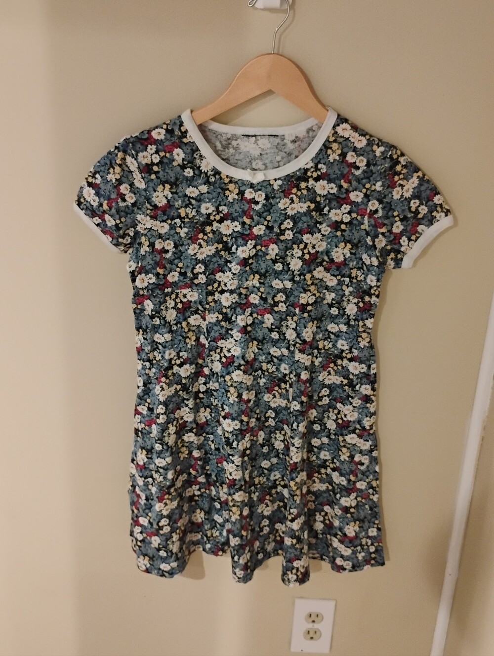 Vintage 1990s Short Sleeve Floral Babydoll Tee Shirt Dress